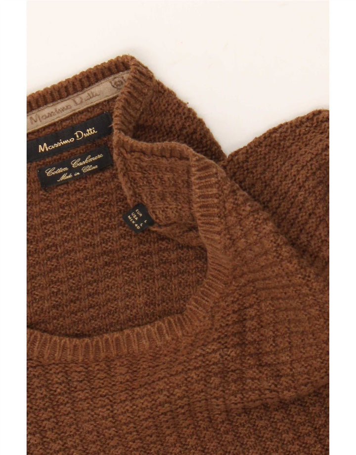 Męski sweter Massimo Dutti z okrągłym dekoltem, duży, brązowy, bawełniany