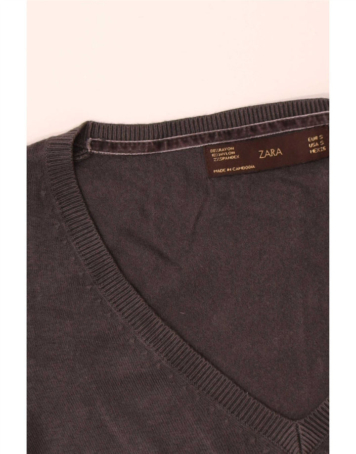 Sweter damski Zara z dekoltem w kształcie litery V, UK 8, mały, szary