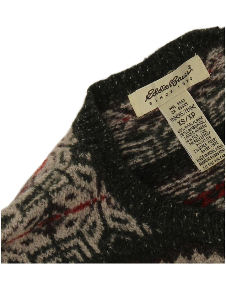 Damski sweter zapinany na guziki Eddie Bauer UK 6 XS Zielony Wełna Fair Isle