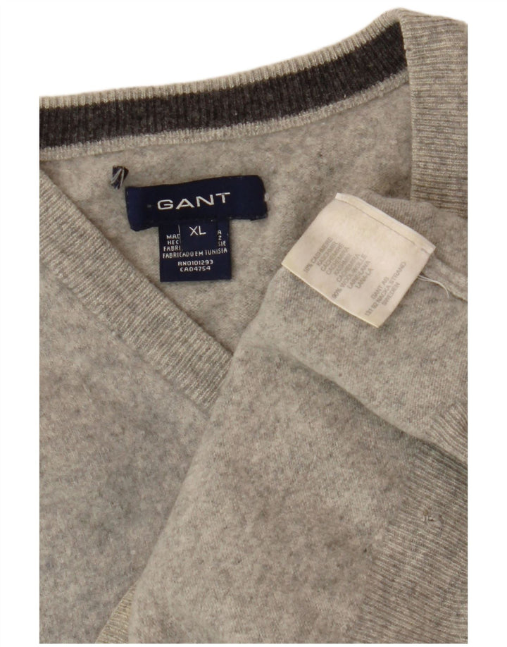 Sweter damski Gant z dekoltem w kształcie litery V, UK 18 XL, szara wełna