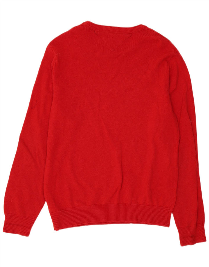 Męski sweter Tommy Hilfiger z dekoltem w łódkę, duży, czerwony, z owczej wełny