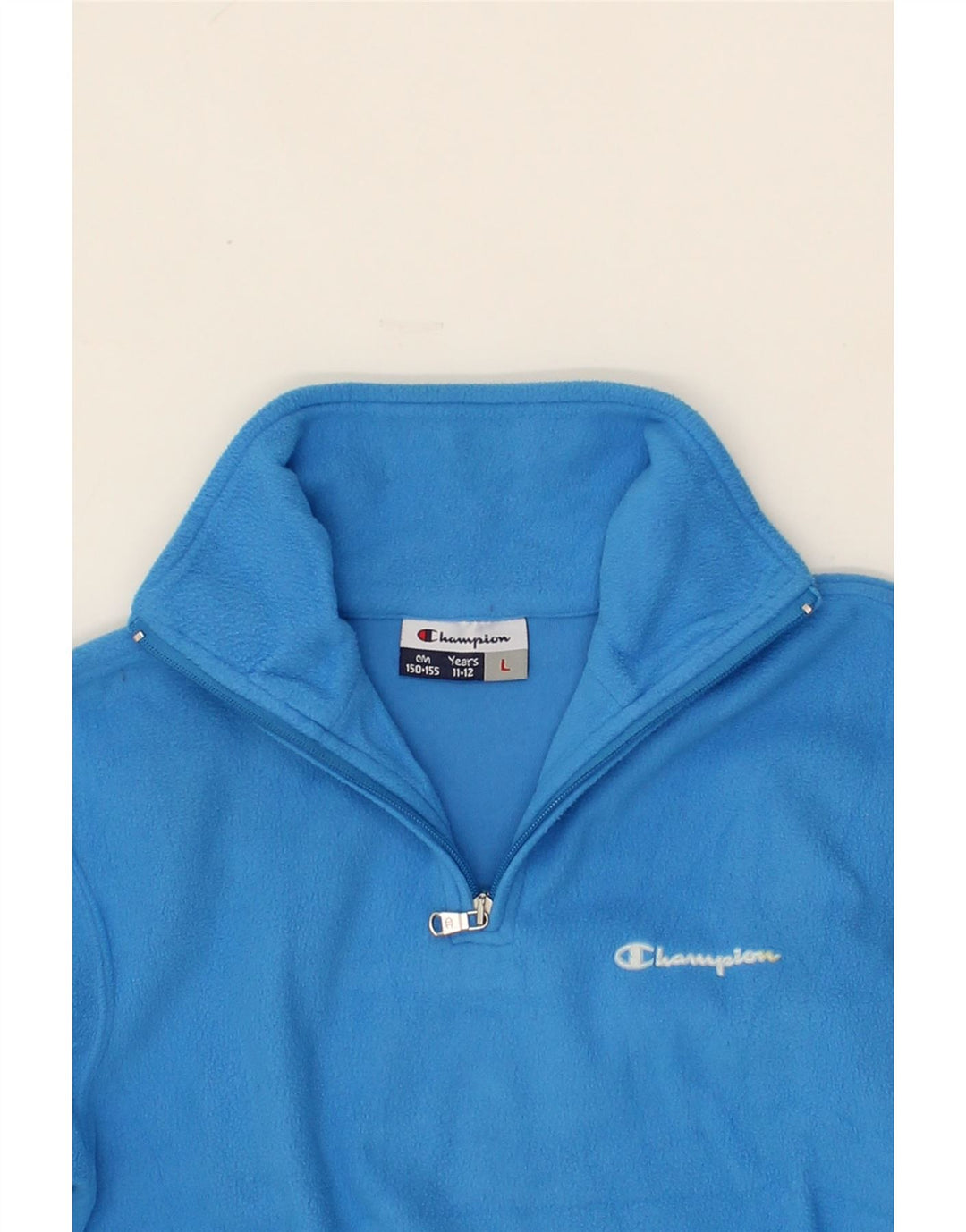 CHAMPION Boys Zip Neck Fleece Jumper 11-12 Years Large Blue Polyester Vintage Champion and Second-Hand Champion from Messina Hembry 