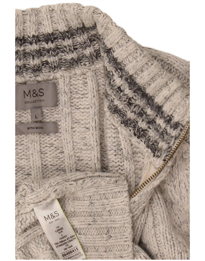 Marks & Spencer Męski sweter z zamkiem błyskawicznym, duży, szary, nakrapiany akryl