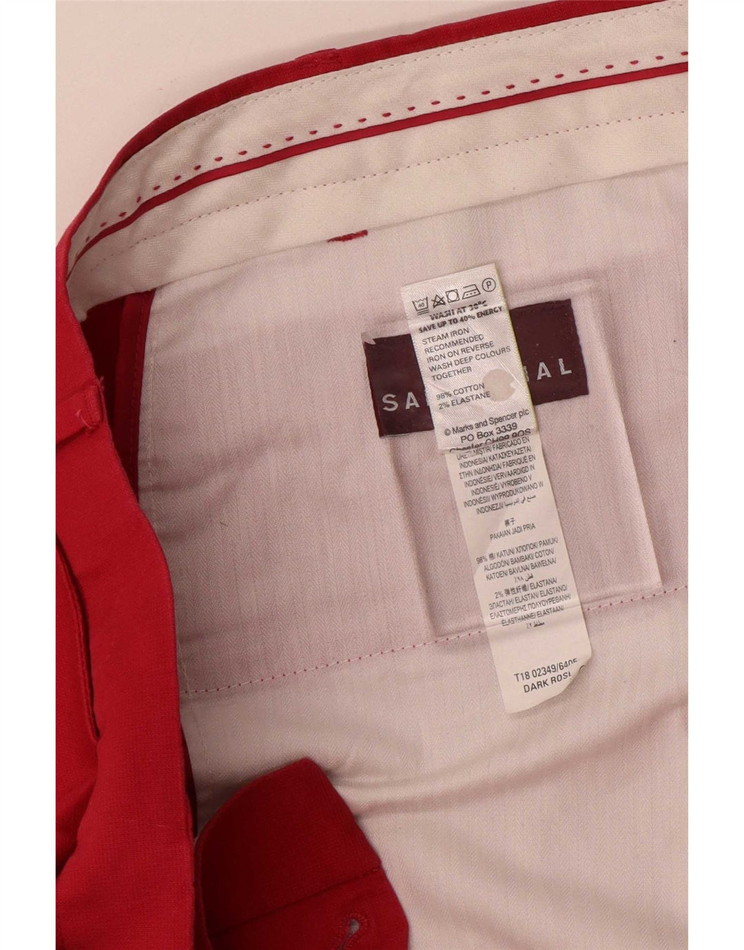 Marks & Spencer Damskie proste spodnie garniturowe W42 L29 Czerwone bawełniane