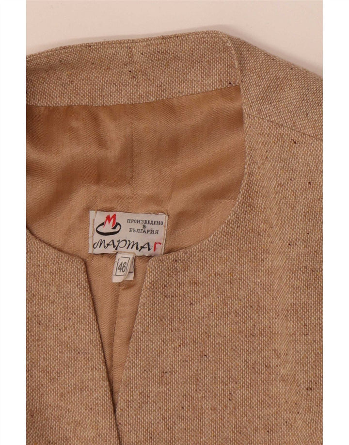 Vintage damska marynarka zapinana na 4 guziki IT 46, duża, beżowa, nakrapiana