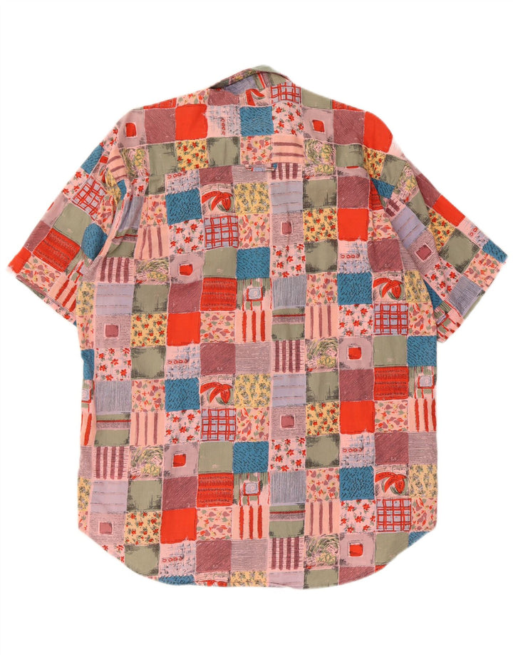 Vintage męska koszula z krótkim rękawem XL, wielobarwna, patchworkowa bawełna