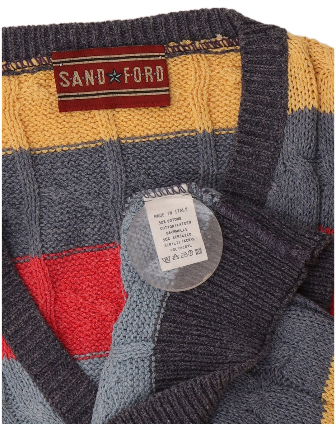 Vintage męski podkoszulek z kamizelką, duży, wielobarwny, bawełniany w paski