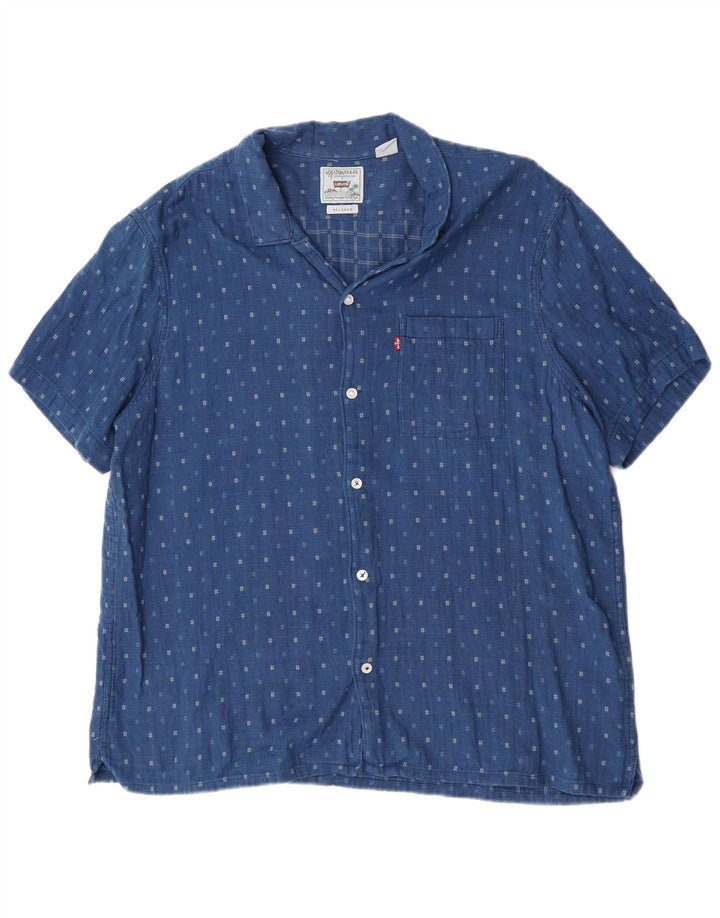 Męska koszula z krótkim rękawem Levi's o swobodnym kroju XL, niebieska w kropki, bawełniana