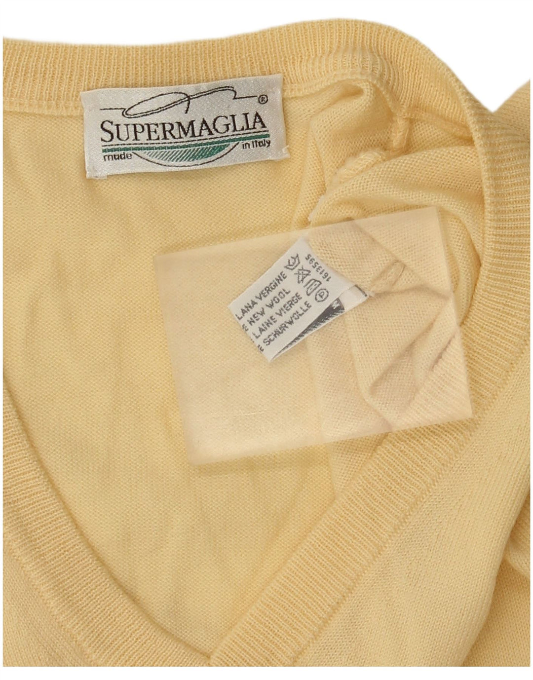 Męski sweter Supermaglia z dekoltem w kształcie litery V, średnia żółta wełna
