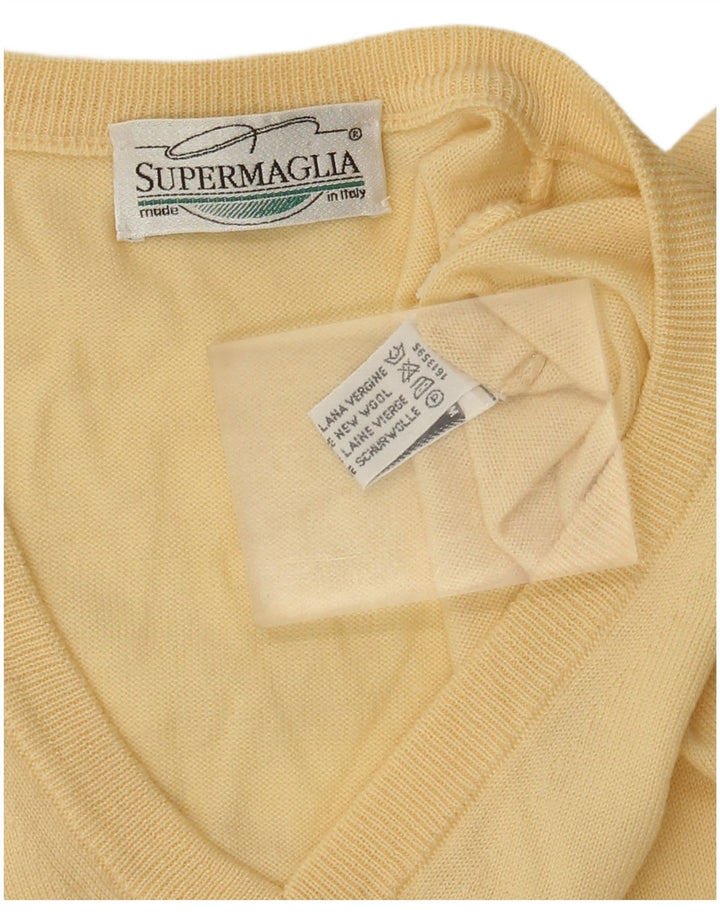 Męski sweter Supermaglia z dekoltem w kształcie litery V, średnia żółta wełna