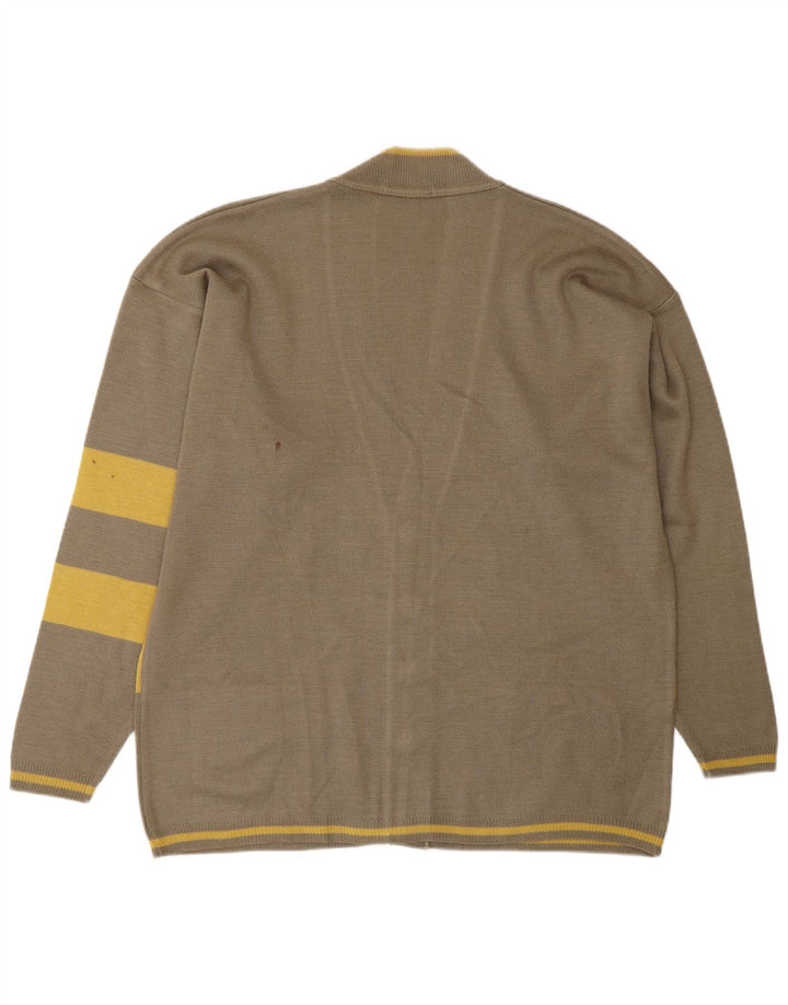 Męski sweter rozpinany VINTAGE o luźnym kroju, duże, zielone paski, poliamid