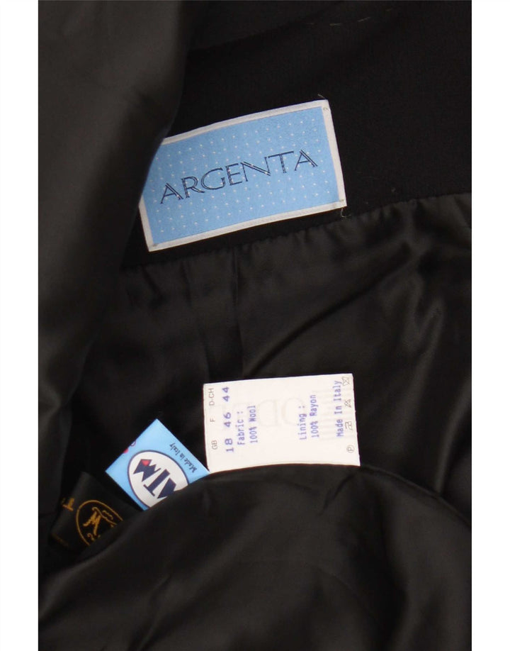 Vintage damska marynarka zapinana na 3 guziki UK 18 XL, czarna wełna
