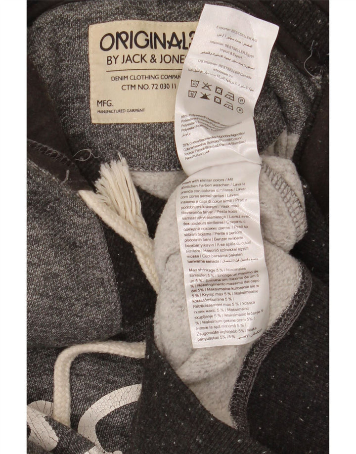 Męski sweter z kapturem i grafiką Jack & Jones, średnioszary, nakrapiany poliester