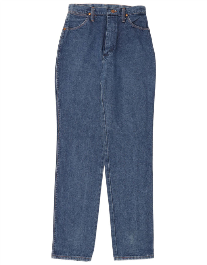 Damskie jeansy Wrangler z wysokim stanem, zwężane W26 L34, niebieska bawełna