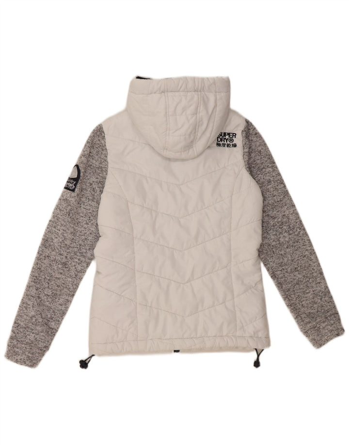 Damska ocieplana kurtka z kapturem Superdry UK 8, mała, biała, z blokami kolorów