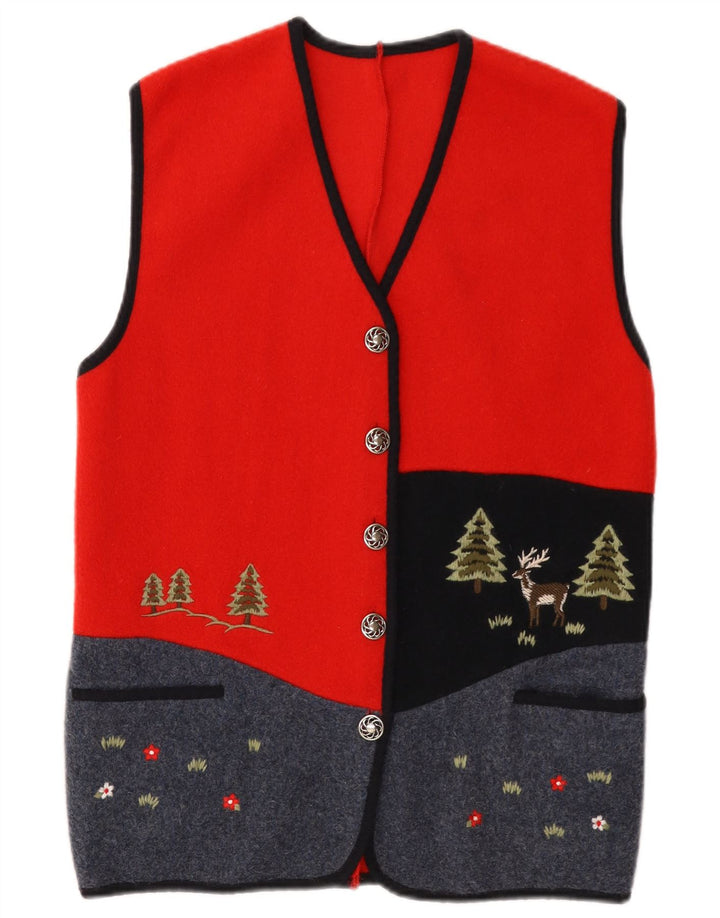 Kamizelka damska Vintage UK 14, wełna w kolorze średniej czerwieni