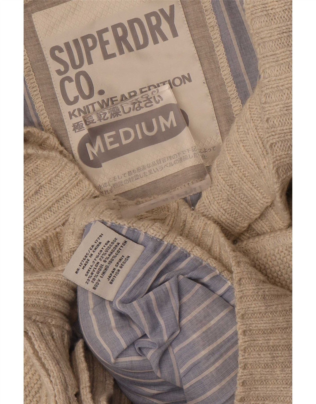 Męski sweter kardigan Superdry w kolorze średniego beżu, bawełniany