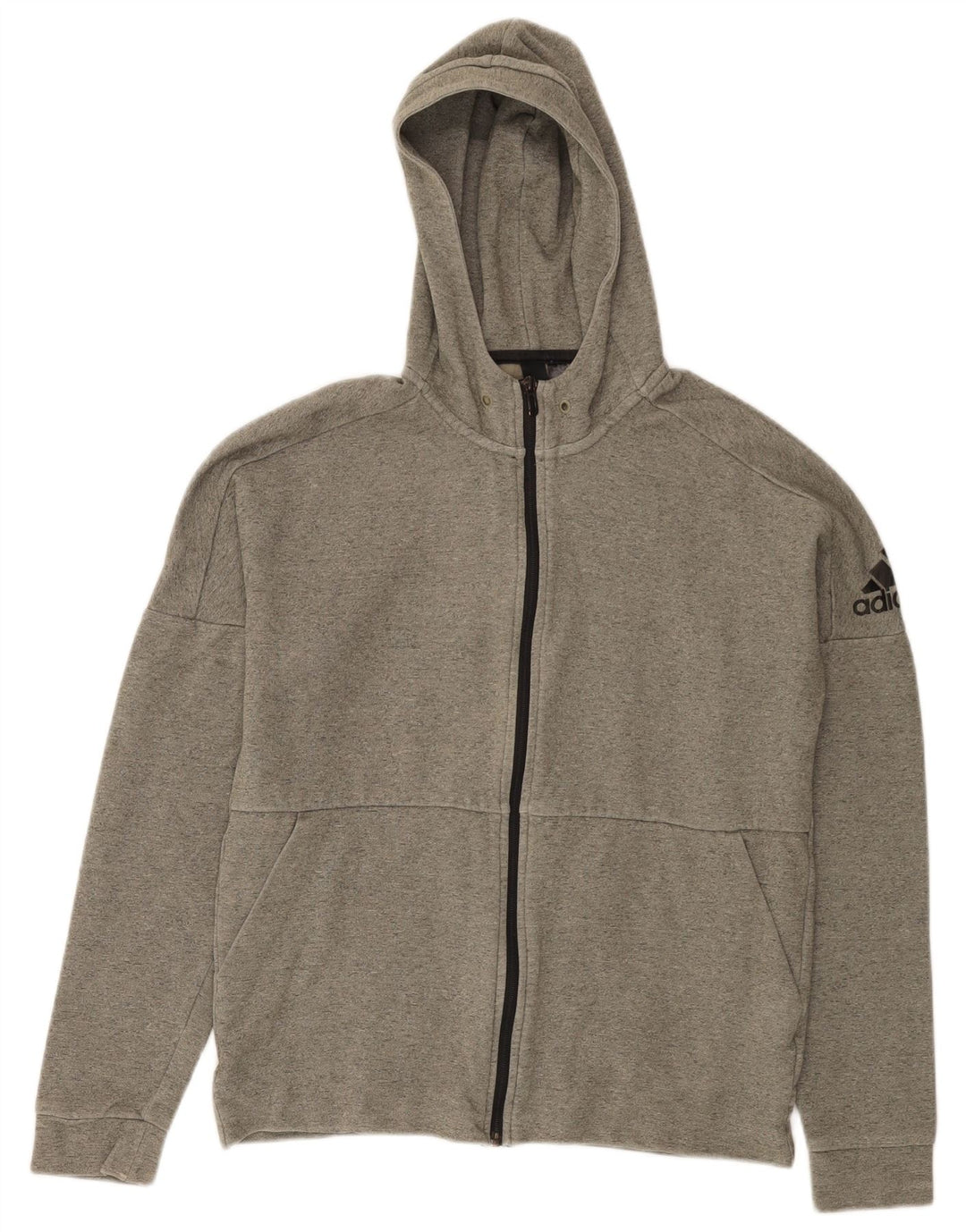 Adidas Męski sweter z kapturem i zamkiem błyskawicznym, średnioszary, bawełniany