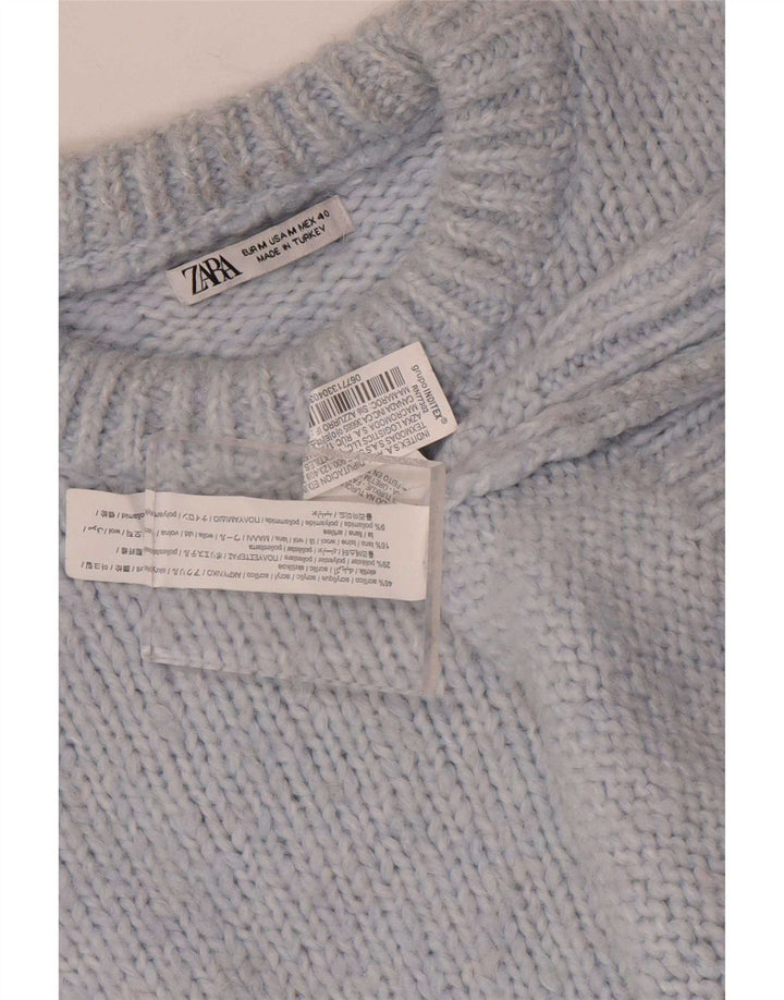 Damski sweter oversize z wycięciem pod szyją Zara UK 14 Średni niebieski akryl