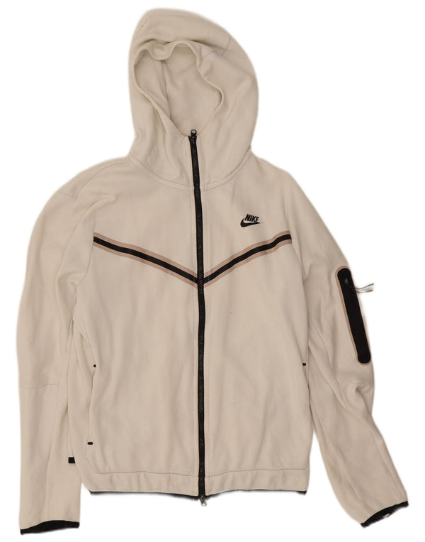 Damski sweter z kapturem i zamkiem błyskawicznym Nike UK 16, duży, biały, bawełniany z blokami kolorów