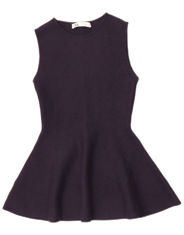 Damska tunika oversize bez rękawów Zara UK 10 Small, granatowa, wiskozowa