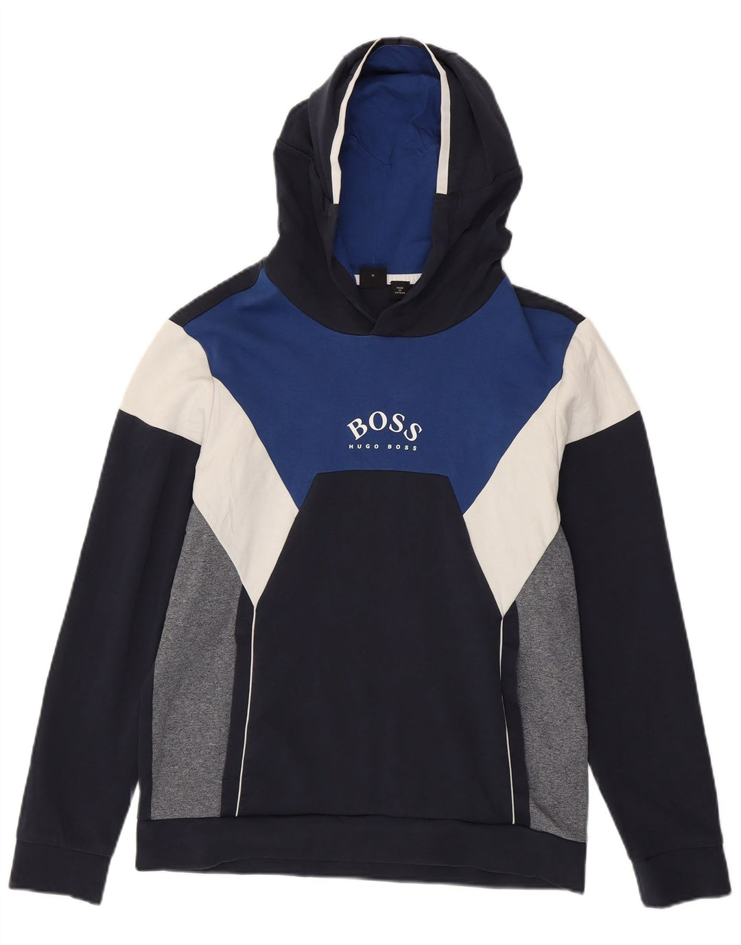 Męski sweter z kapturem i grafiką Hugo Boss, średni granatowy, bawełniany blok kolorów