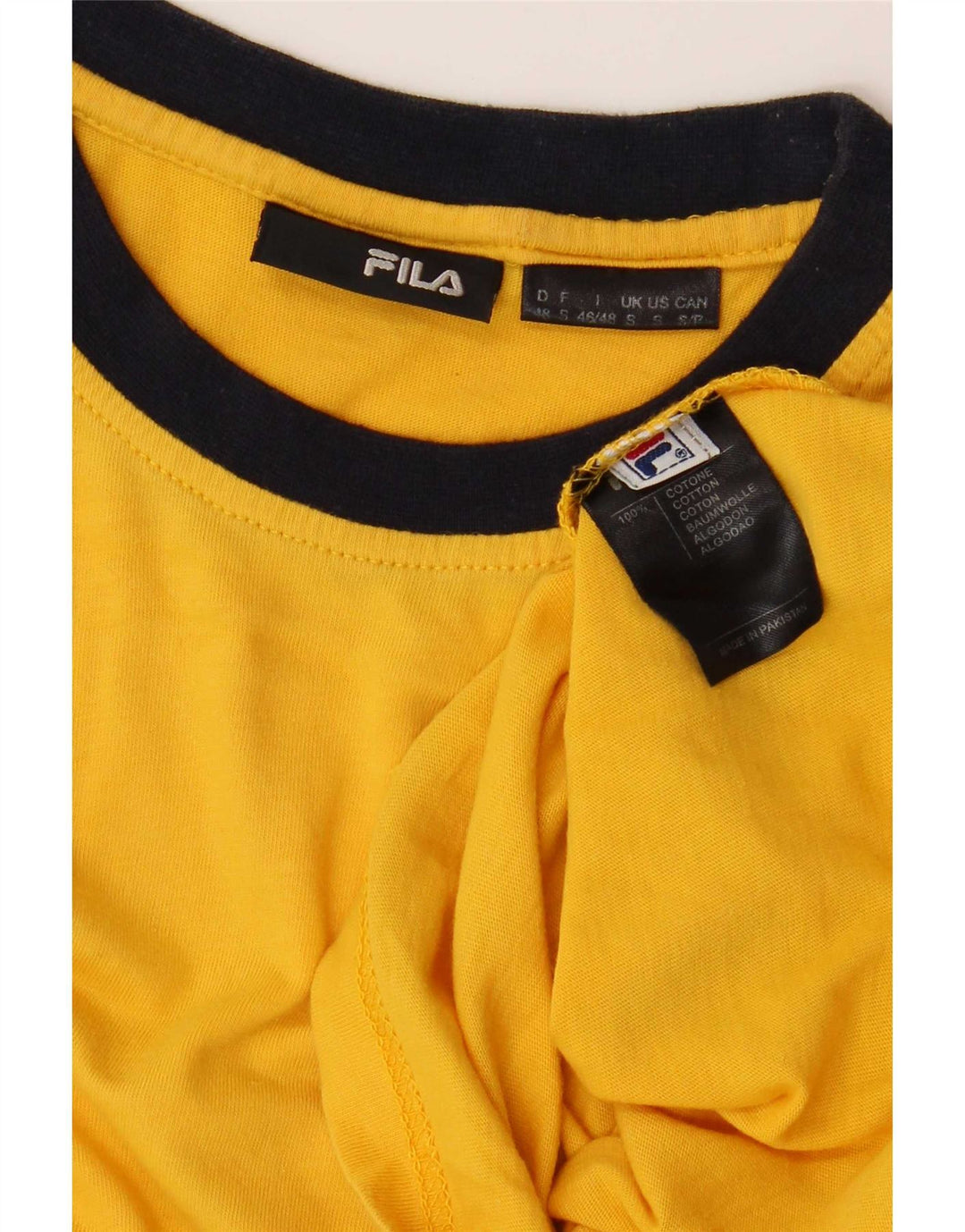 T-shirt męski Fila, mały, żółty, bawełniany z blokami kolorów