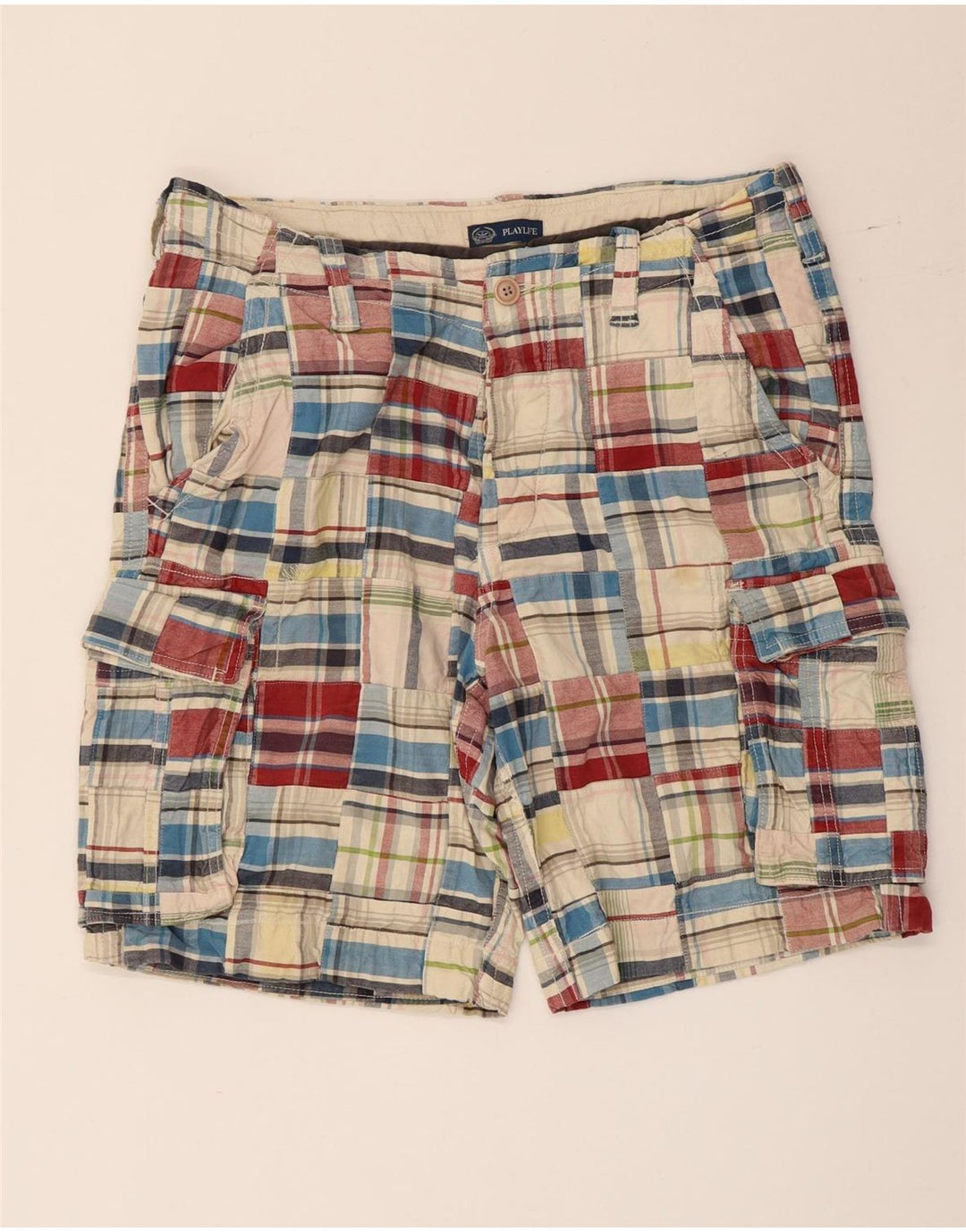 Męskie spodenki cargo Playlife IT 50 Large W36 wielokolorowa bawełniana krata
