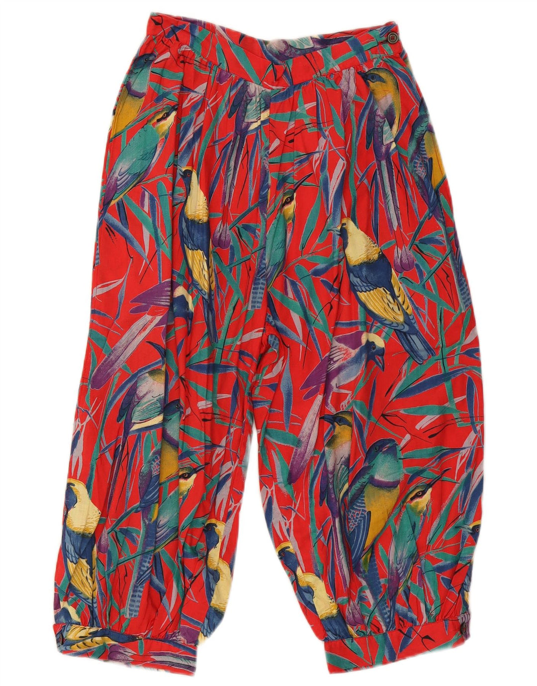 Damskie spodnie haremowe Capri VINTAGE W24 L17 Czerwony nadruk zwierzęcy