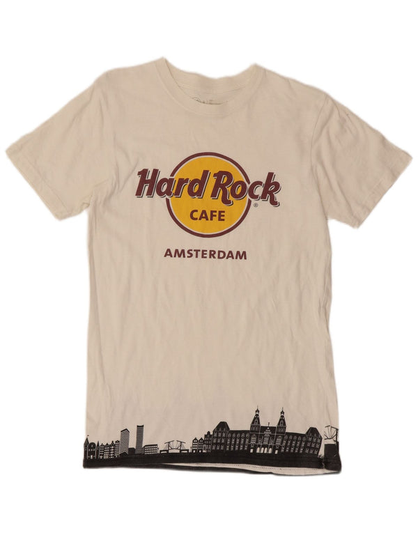 HARD ROCK CAFE Męski T-shirt z grafiką Amsterdam, mały, biały, bawełniany