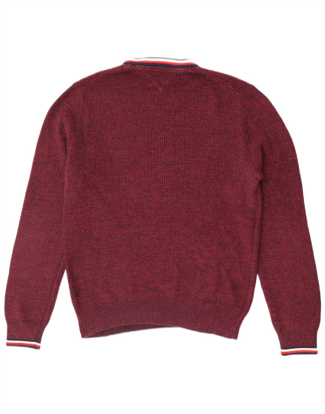 Męski sweter z okrągłym dekoltem Tommy Hilfiger w kolorze średniego burgunda, nakrapiany