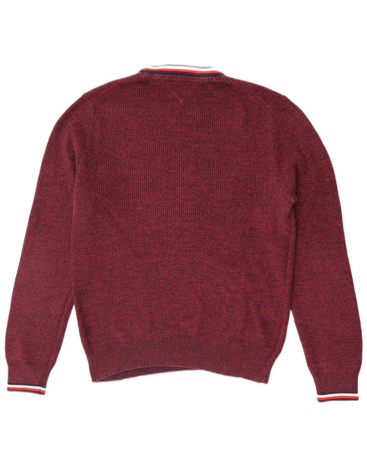 Męski sweter z okrągłym dekoltem Tommy Hilfiger w kolorze średniego burgunda, nakrapiany