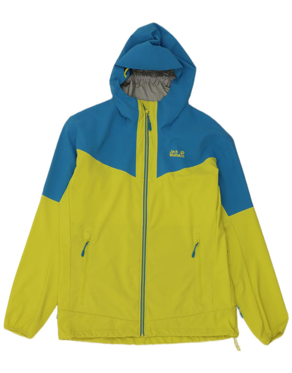 Męska kurtka przeciwdeszczowa Jack Wolfskin z kapturem UK 42, duża, żółta, blokowa