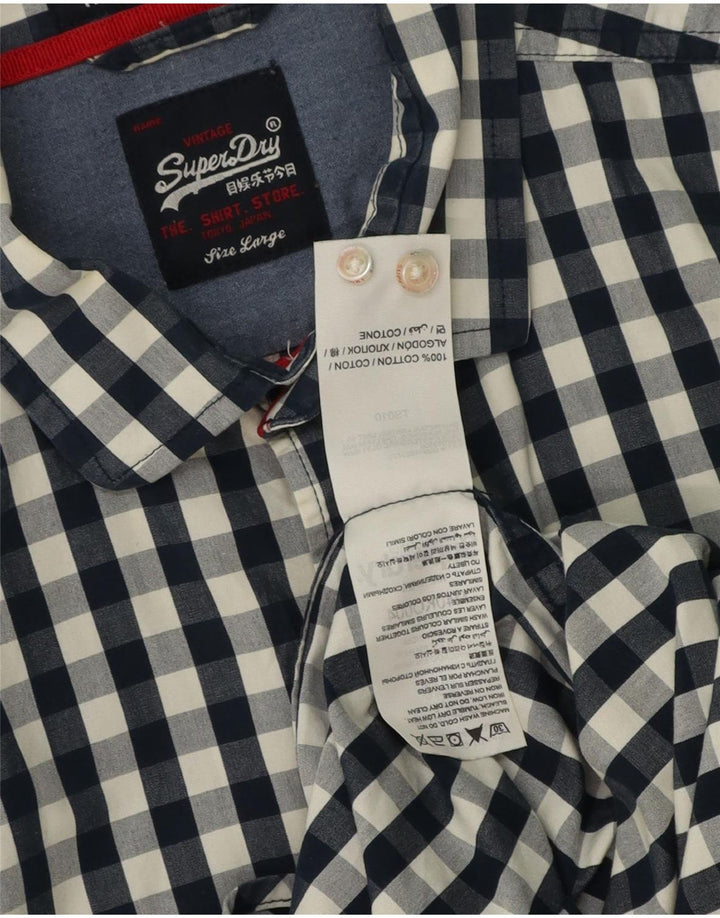 Koszula męska Superdry, duża, granatowa, bawełniana w kratkę