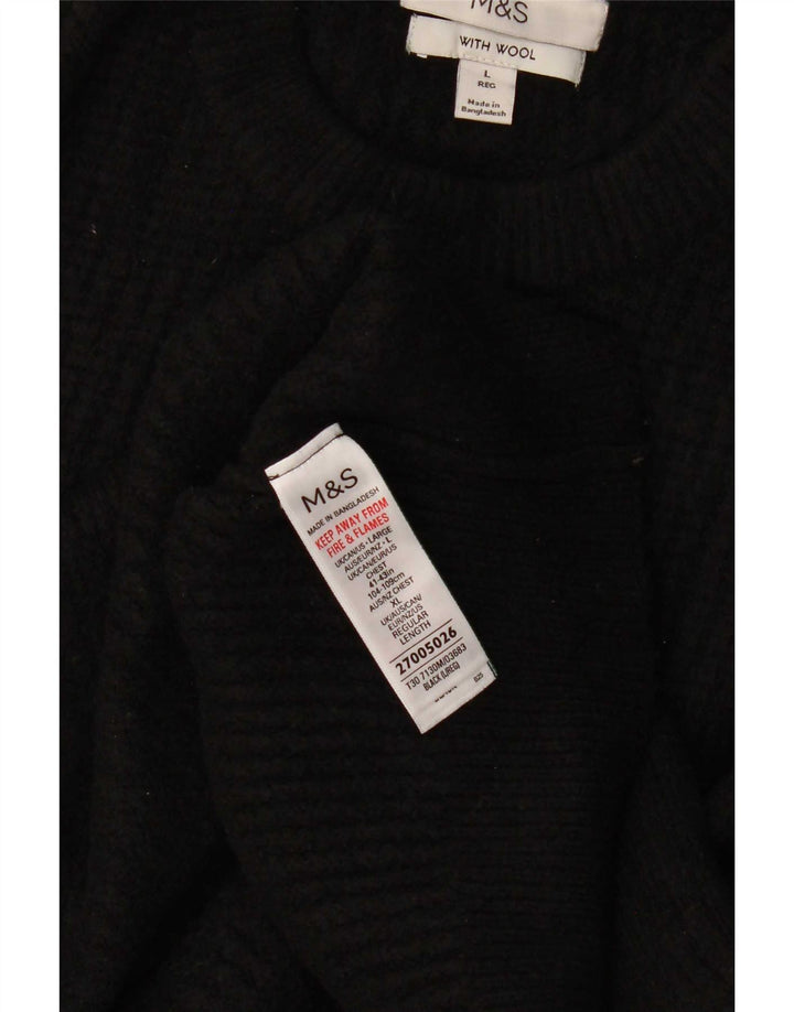 Marks & Spencer Męski sweter z okrągłym dekoltem, duży, czarny akryl
