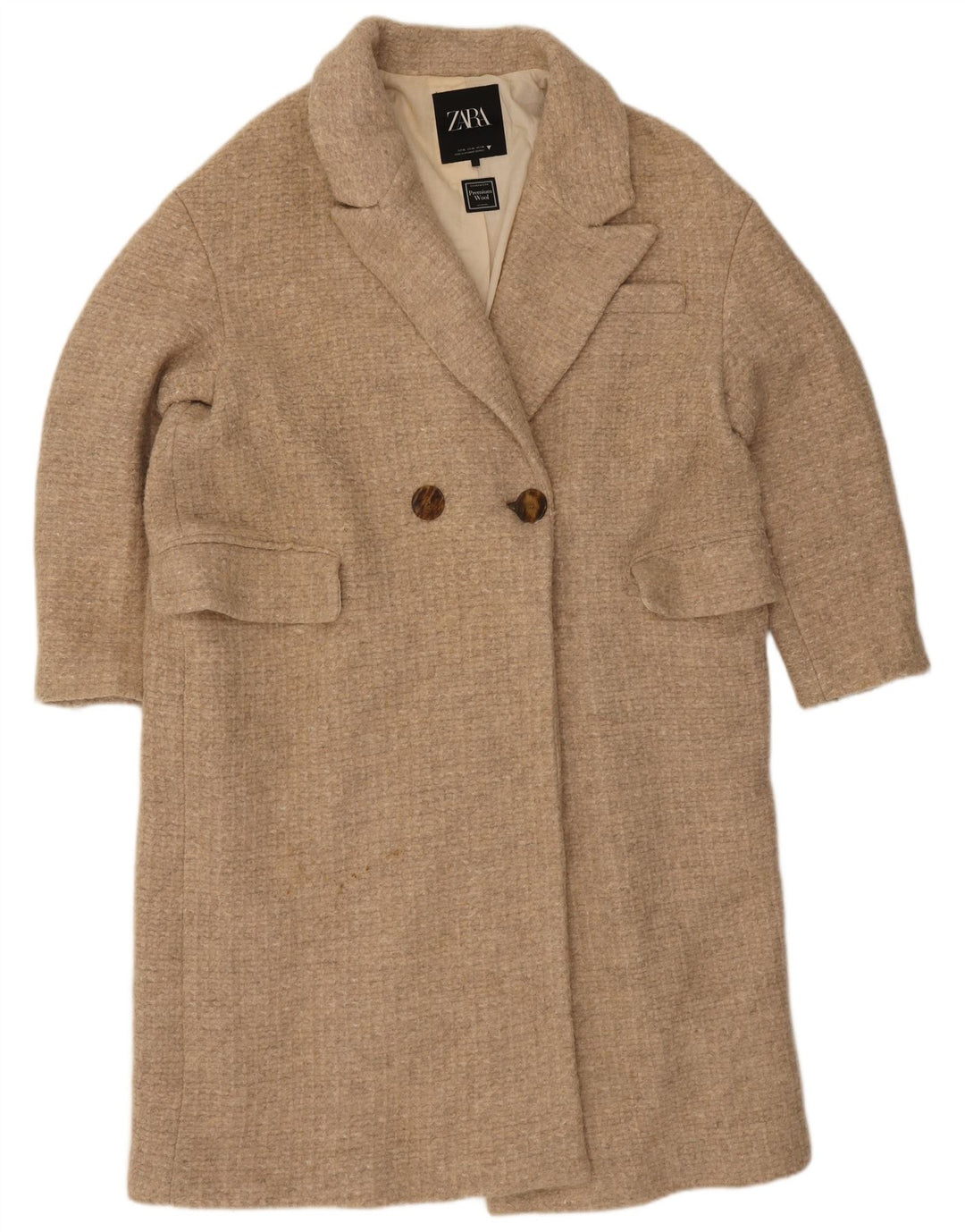 Dwurzędowy płaszcz damski Zara UK 42 XL Beżowa wełna