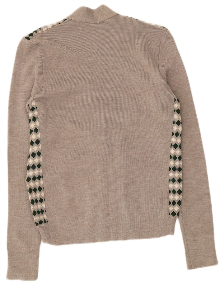 Sweter damski w stylu vintage, UK 8, mały, beżowy, geometryczny