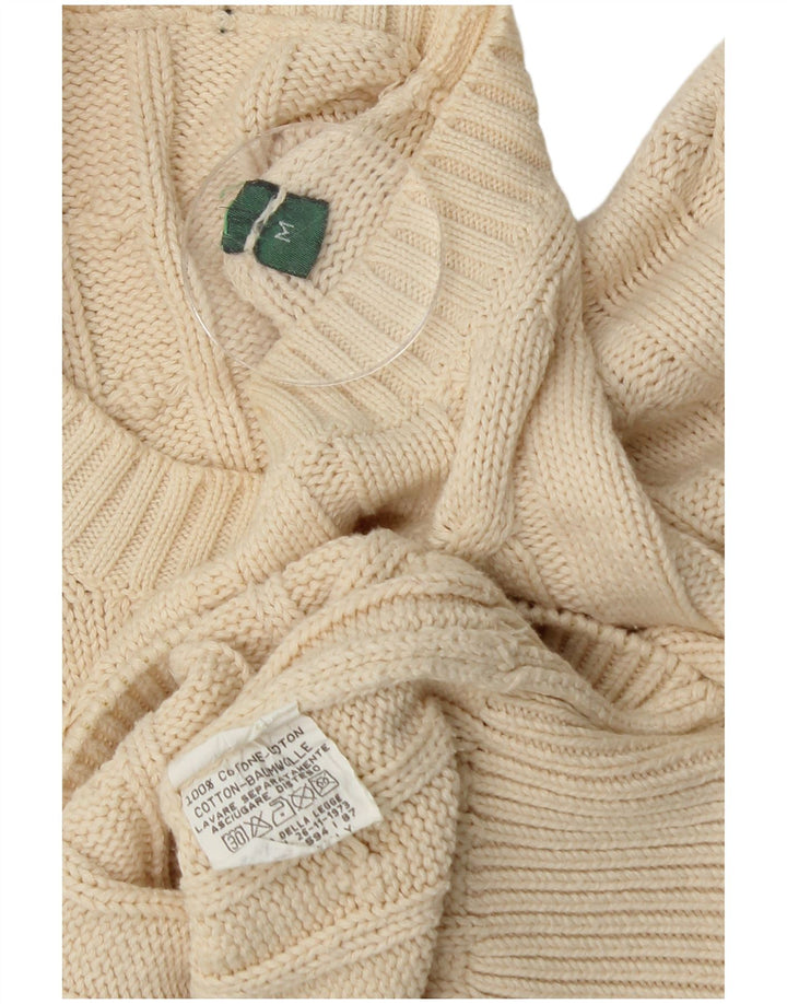 Vintage męski sweter z wycięciem pod szyją, średni, złamanej bieli, bawełniany