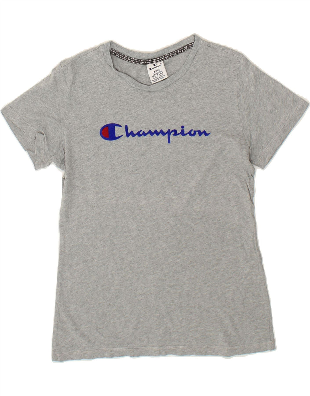 CHAMPION Womens Graphic T-Shirt Top UK 14 Large Grey Vintage Champion and Second-Hand Champion from Messina Hembry 