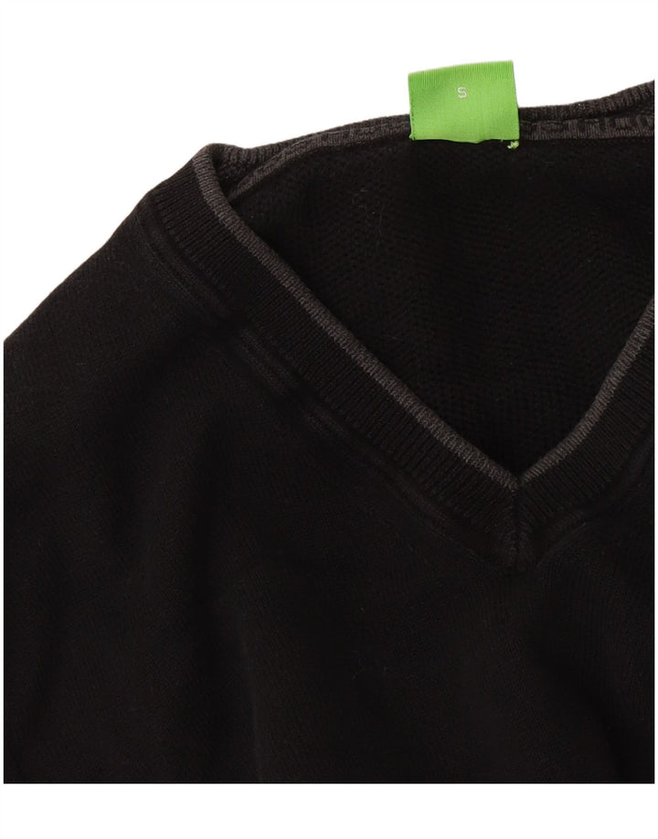 Męski sweter z dekoltem w serek Hugo Boss, mały, czarny, bawełniany