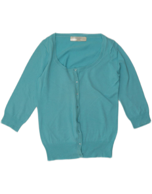 Damski sweter rozpinany z rękawem 3/4 Zara UK 12, średni niebieski, bawełniany