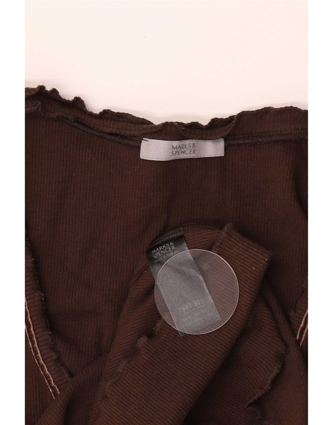 Marks & Spencer Damski top 3/4 z rękawem UK 16, duży, brązowy, bawełniany