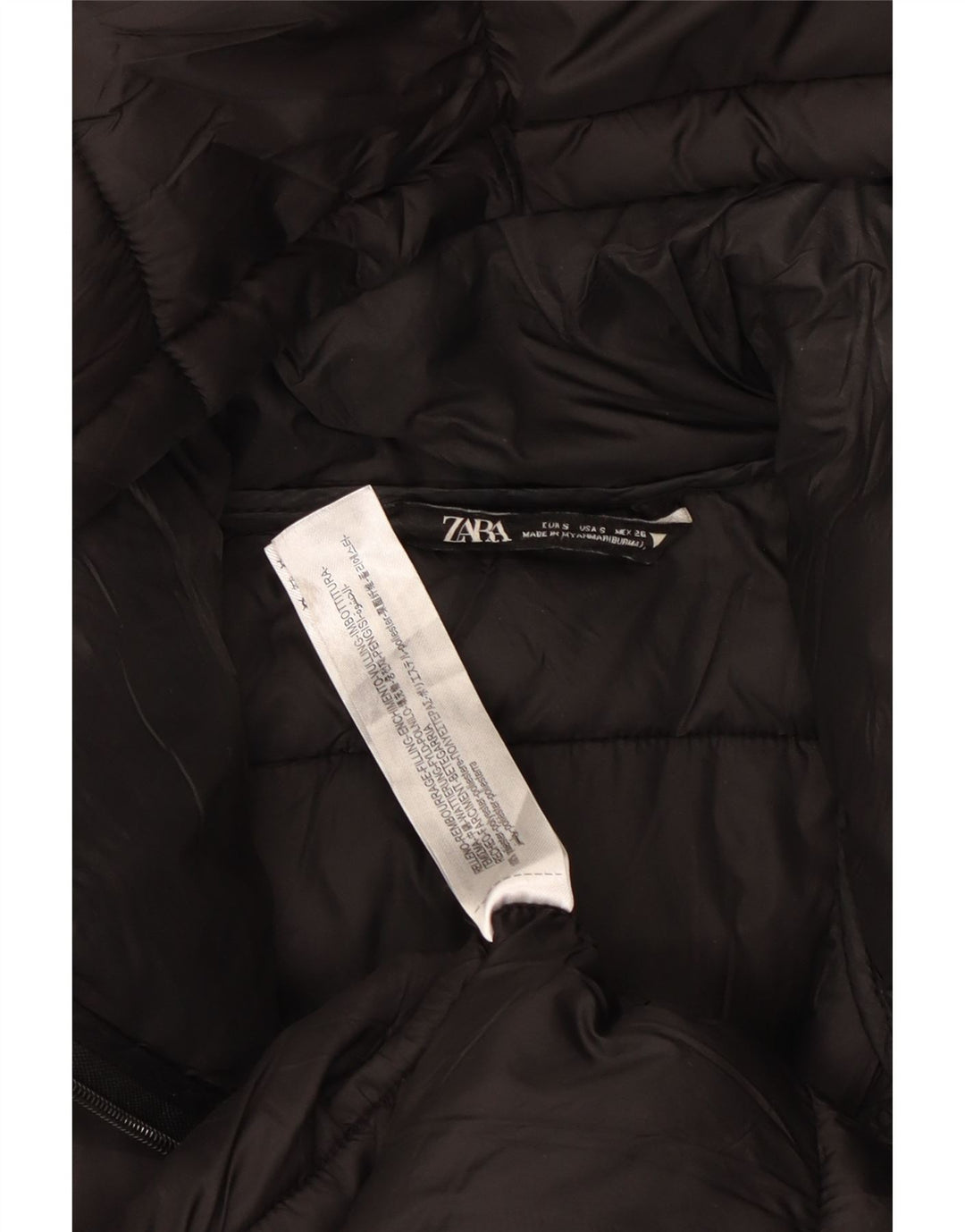 Damski, oversize'owy, ocieplany płaszcz z kapturem ZARA UK 10, mały, czarny poliester