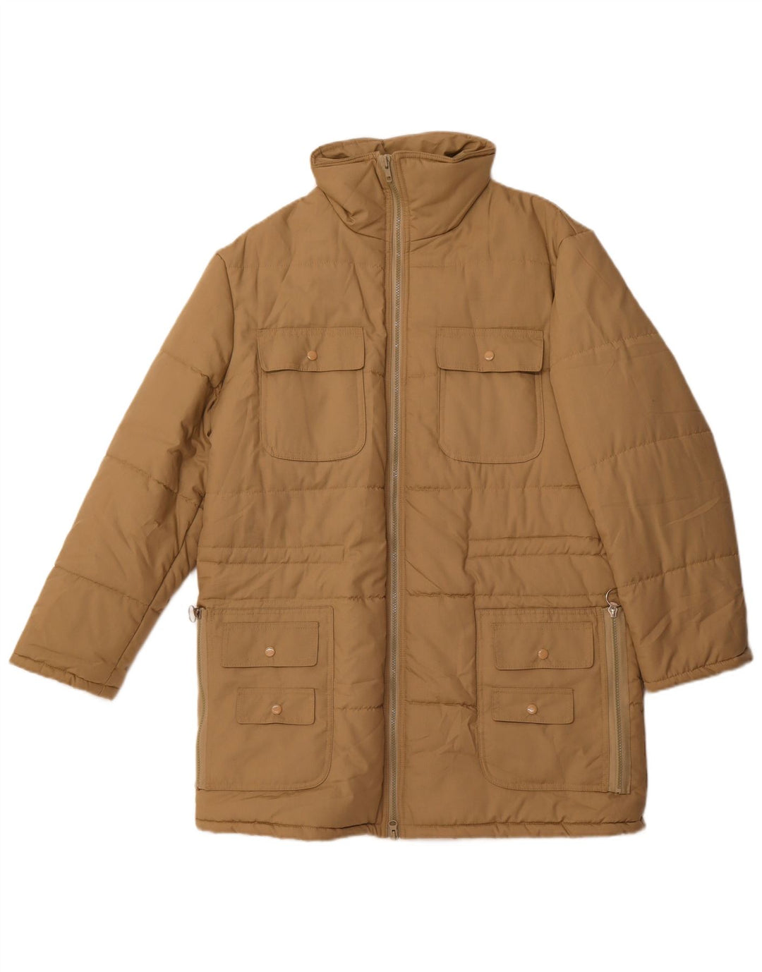 Vintage męski płaszcz ocieplany UK 36 mały beżowy poliester