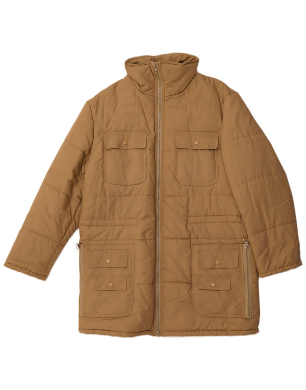 Vintage męski płaszcz ocieplany UK 36 mały beżowy poliester