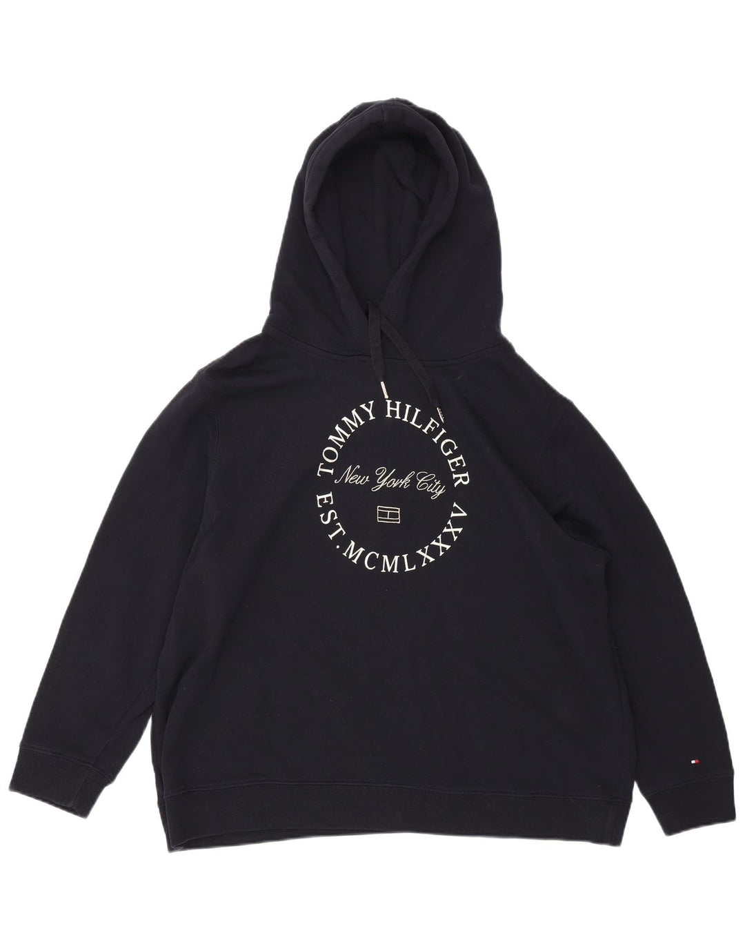 Damski sweter z kapturem i grafiką TOMMY HILFIGER UK 22 3XL Granatowy, bawełniany