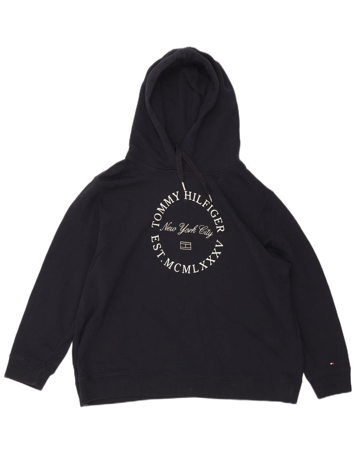 Damski sweter z kapturem i grafiką TOMMY HILFIGER UK 22 3XL Granatowy, bawełniany