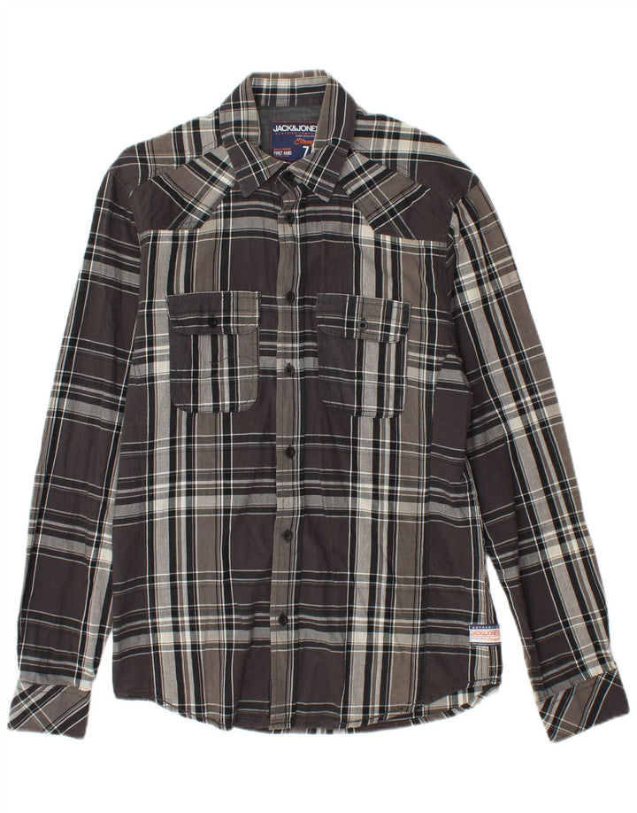 Koszula męska JACK & JONES, mała, szara, bawełniana krata