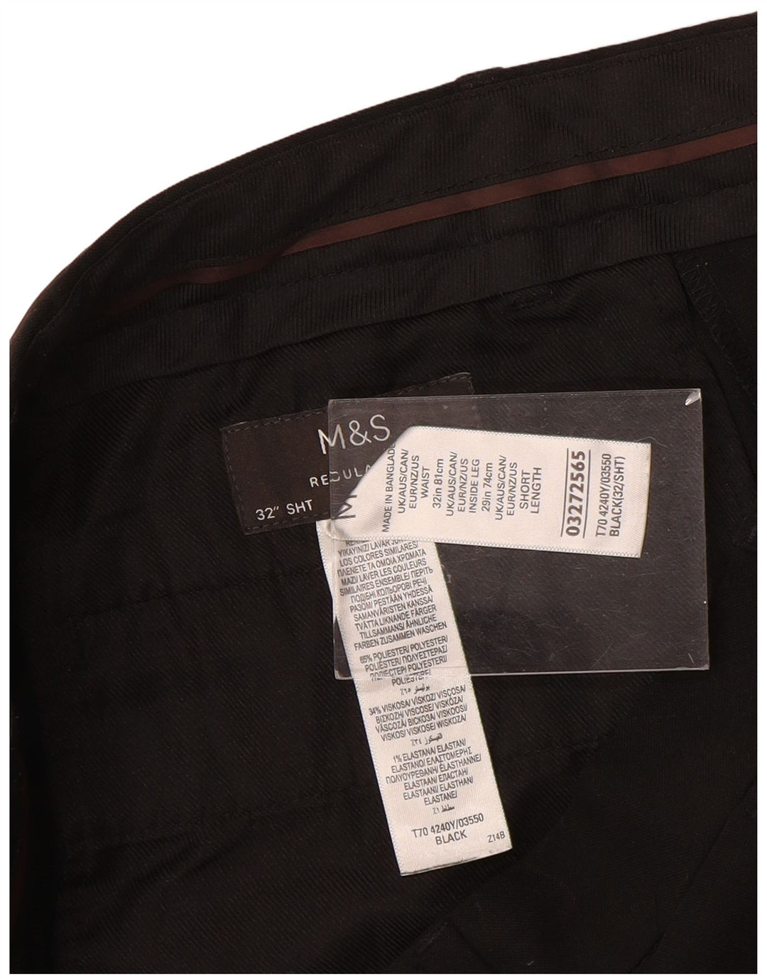 Marks & Spencer Męskie spodnie chino o prostym kroju o regularnym kroju W32 L29 czarne