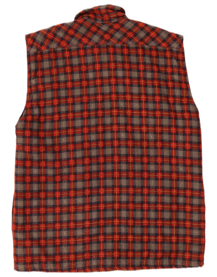 Vintage męska koszula flanelowa bez rękawów, w dużą czerwoną kratę
